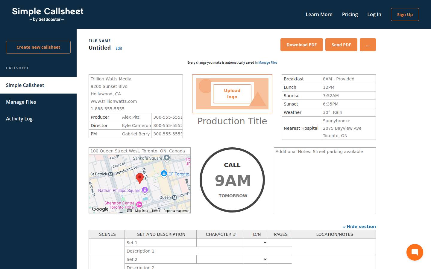 Simple Call Sheet screenshot 1